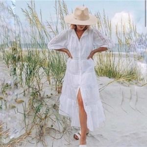 LoveShackFancy x Target Phoebe Dress 6 White Tiered Puff Sleeve Prairie Button